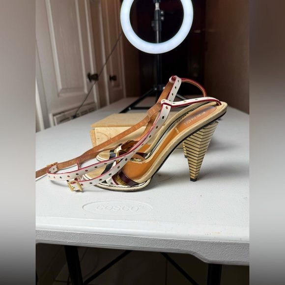Fendi Multicolour Leather Ankle Strap Heeled Sandals Size 36 / US 6 - Picture 11 of 12